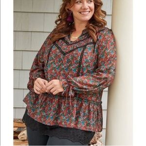 Matilda Jane Blue Ruffled Peplum Blouse with Bib Collar size L NWTs